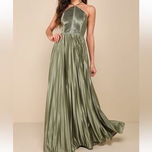 Lulu's Olive Green Pleated Wedding Dress